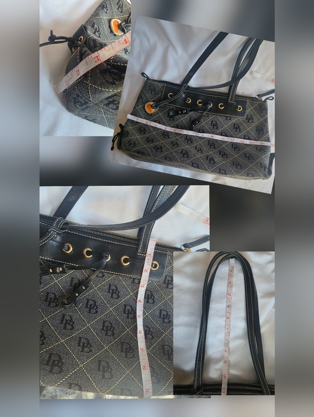 Authentic Dooney & Bourke DB Canvas Leather Tote Shoulder Bag Black Gray Large - Picture 8 of 8